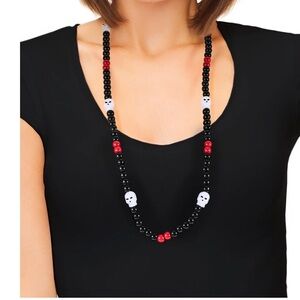 NWT Black Beaded Necklace with Light-up Skulls 36in